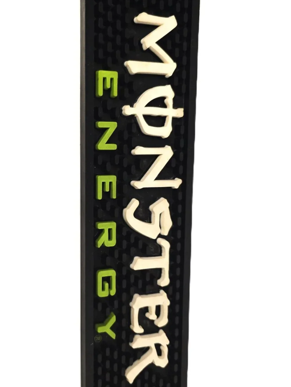 Monster Energy Drink Rubber Bar Mat 20.5 x3.25 Spill Man Cave Black Green Logo